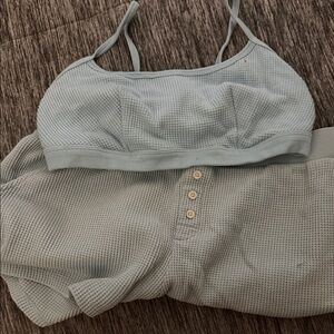 Women’s Waffle Knit Bralette and Shorts Set - Light blue